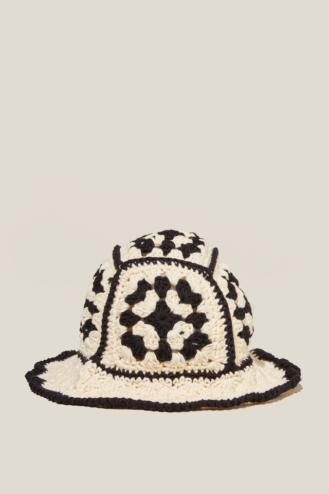 Fleur Crochet Bucket Hat, BLACK/ECRU BASE