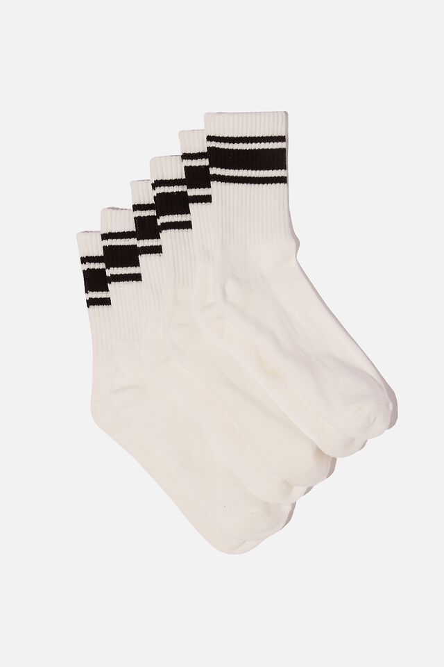 3Pk Club House Crew Sock, STRIPE MIX/WHITE/BLACK