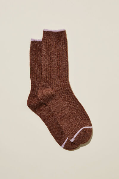 Brushed Cosy Sock, DESERT BROWN/PINK STRIPE