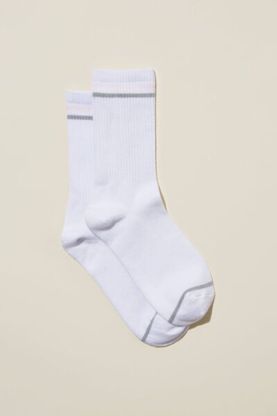 Club House Crew Sock, WHITE/ SOFT PINK GREY STRIPE