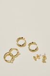 3Pk Small Earring, GOLD PLATED WAVY PEARL - alternate image 1