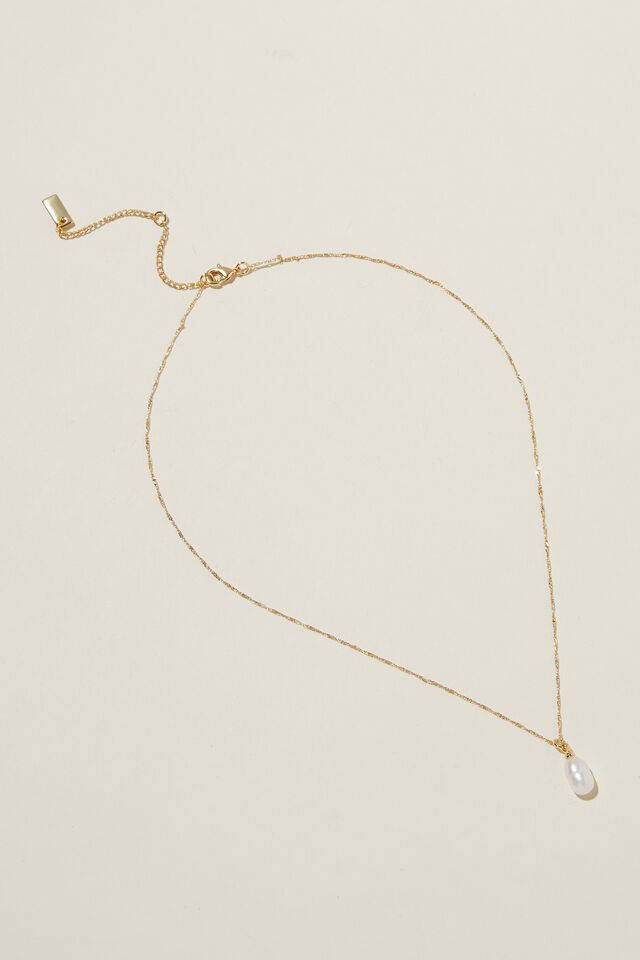 Pendant Necklace, GOLD PLATED PEARL DROP