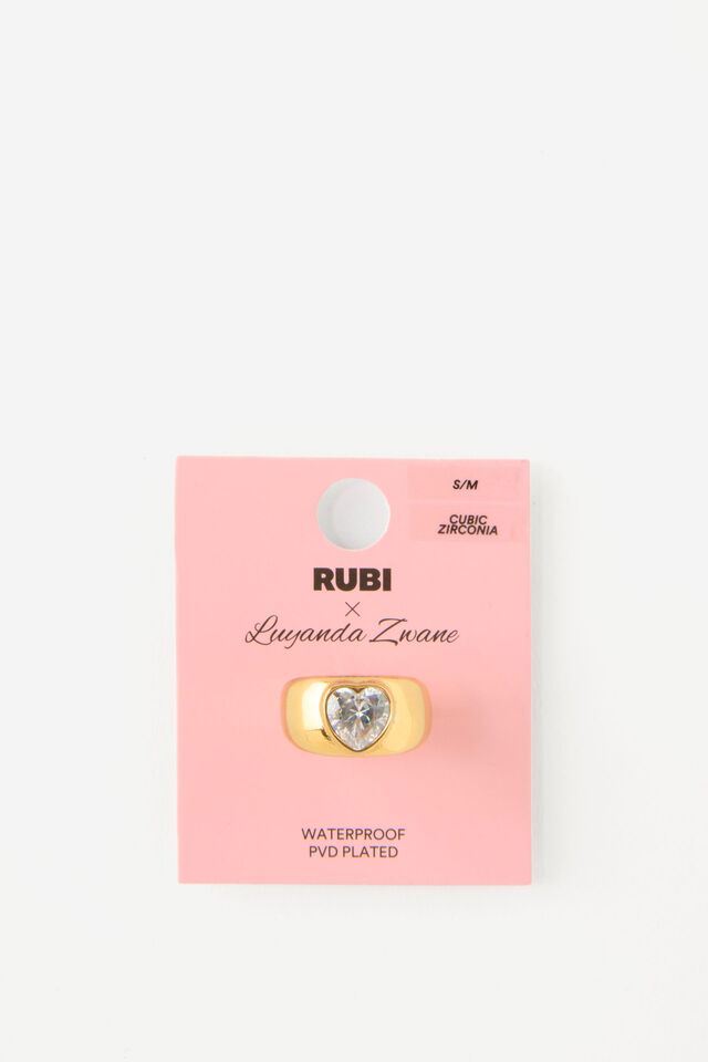 Waterproof Ring Gold Chunky Dia Heart - Rubi X Luyanda Zwane, WATERPROOF RING GOLD CHUNKY DIA HEART
