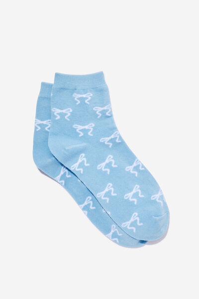 Flat Mid Crew Sock, DELPHI BLUE/WHITE BOW