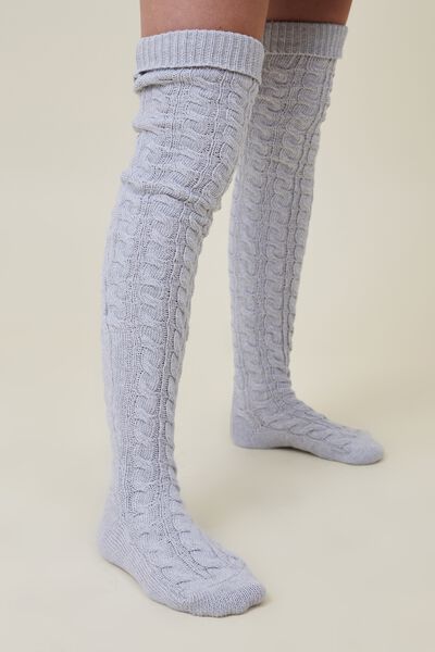 Knee High Cable Sock, GREY MARLE