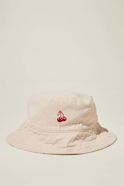 Billie Bucket Hat, CHERRY YARDAGE/ECRU