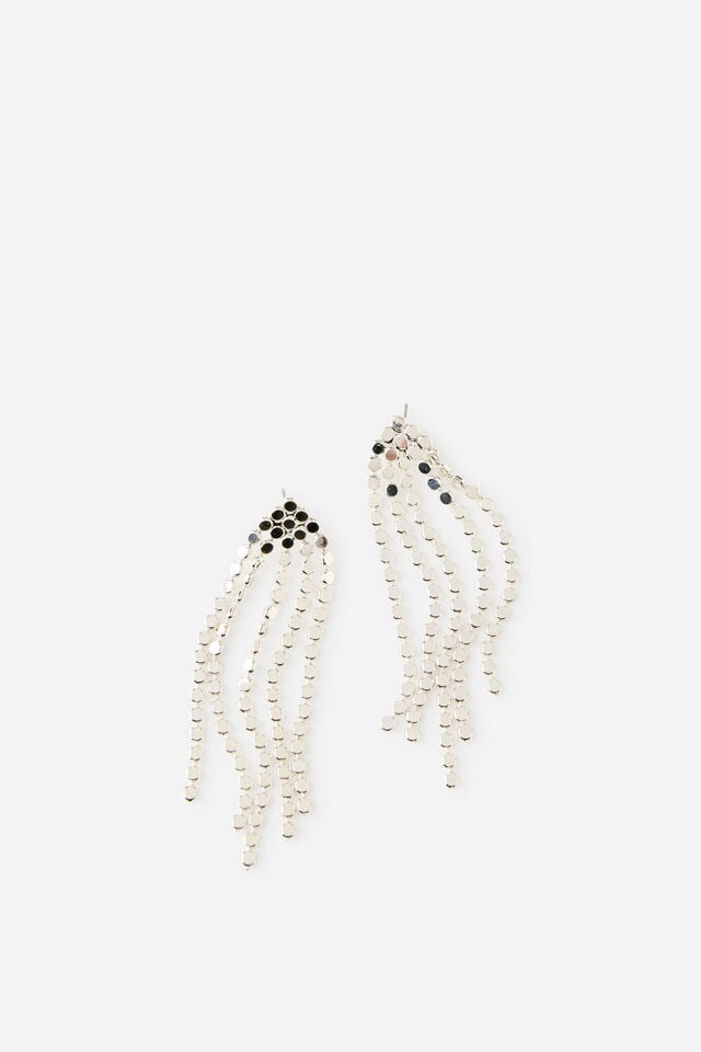 Large Charm Earring, SILVER GLOW MESH DROP
