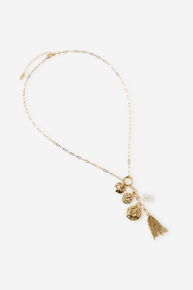Pendant Necklace, GOLD PEARL CHARMS