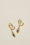 Huggie Hoop Earring, GOLD PLATED HAMMERED BLUE AVENTURINE - alternate image 1