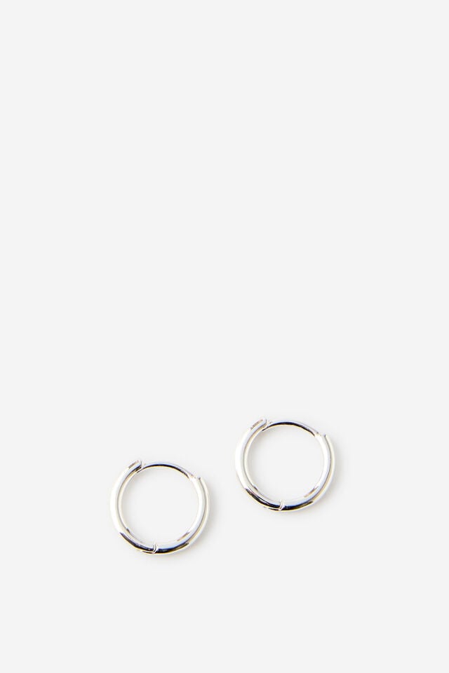Premium Plated Small Hoop Earring, SILVER FINE HUGGIE