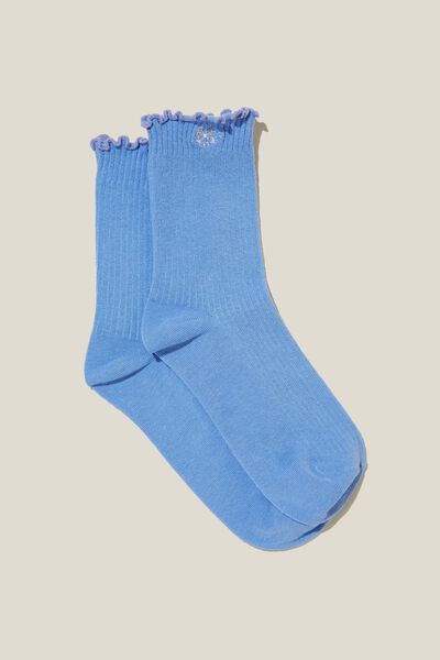 Frill Ribbed Crew Sock, MARLO FLORAL/BLUE CHALK