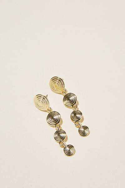 Mid Charm Earring, GOLD PLATED CIRCLE SWIRL DROP
