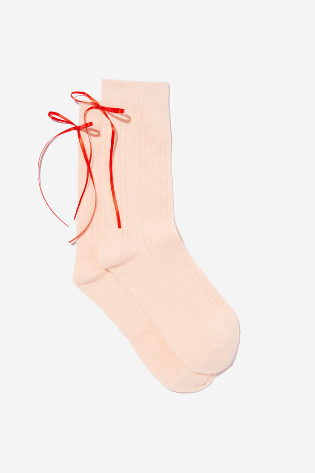 Bow Crew Sock, PINK POINTELLE