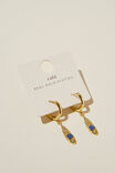 Huggie Hoop Earring, GOLD PLATED HAMMERED BLUE AVENTURINE - alternate image 2