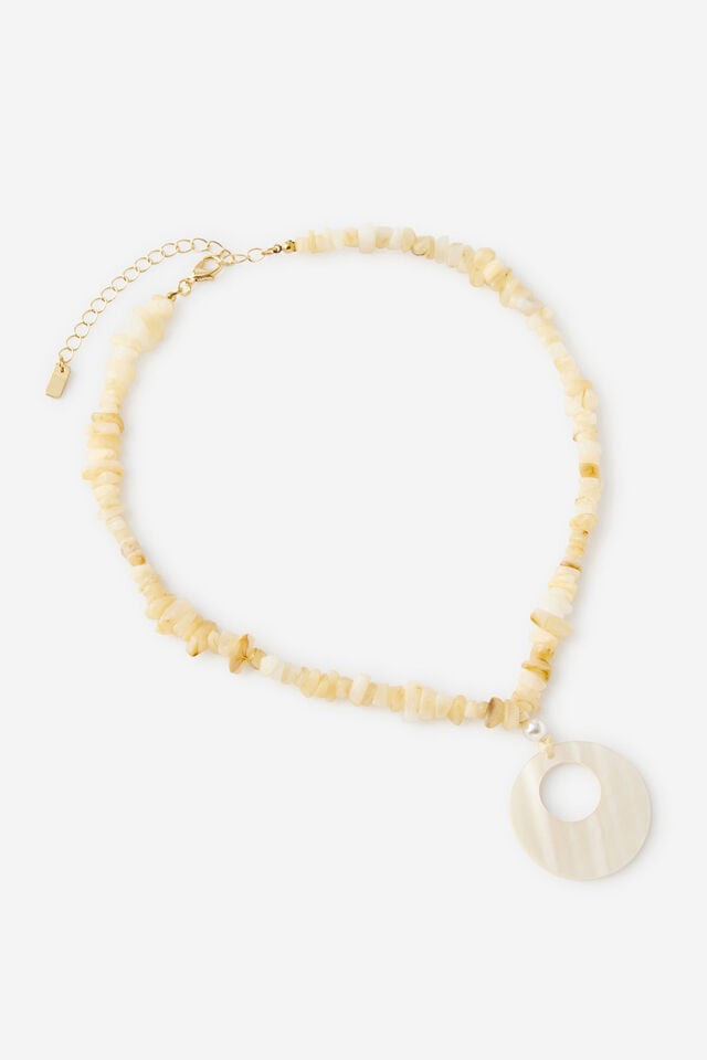 Beaded Necklace, SANDY BEIGE PEARLESCENT SHELL