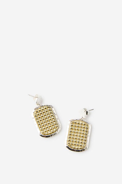 Mid Charm Earring, GOLD SILVER GLOW MESH