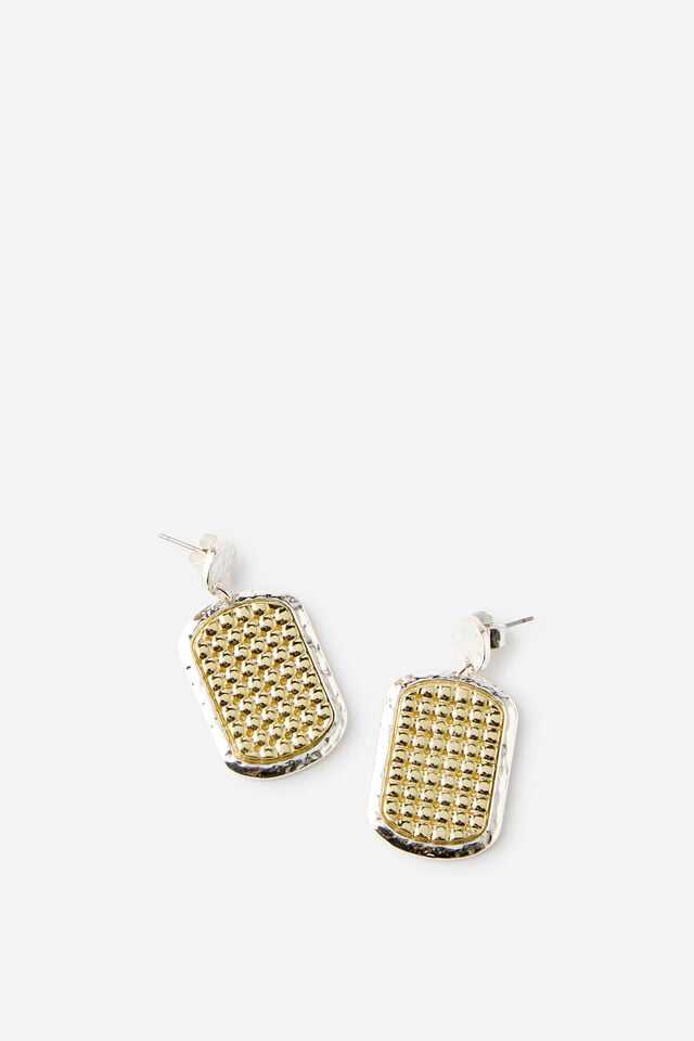 Mid Charm Earring, GOLD SILVER GLOW MESH