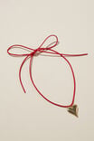 Cord Pendant Necklace, RED CORD GOLD HEART - alternate image 1
