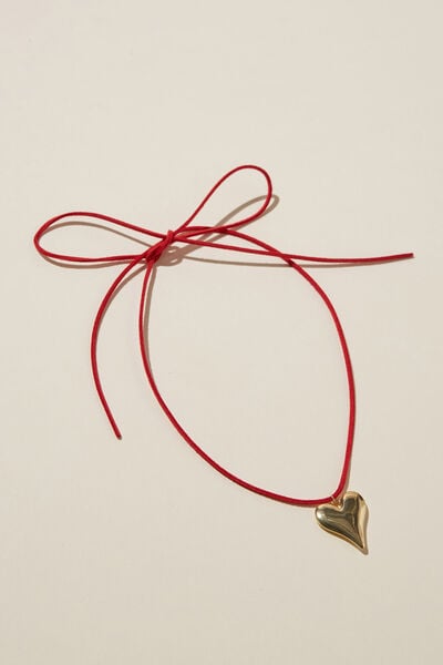 Cord Pendant Necklace, RED CORD GOLD HEART