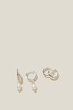 2Pk Mid Earring, SILVER PLATED DIAMANTE PEARL - alternate image 1