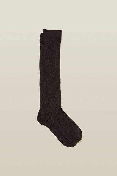 Pointelle Knit Knee High Sock, BLACK