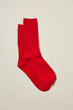 Fine Ribbed Crew Sock, RED - alternate image 1