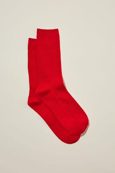 Fine Ribbed Crew Sock, RED