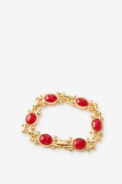 Single Bracelet, GOLD HEIRLOOM RED STONE