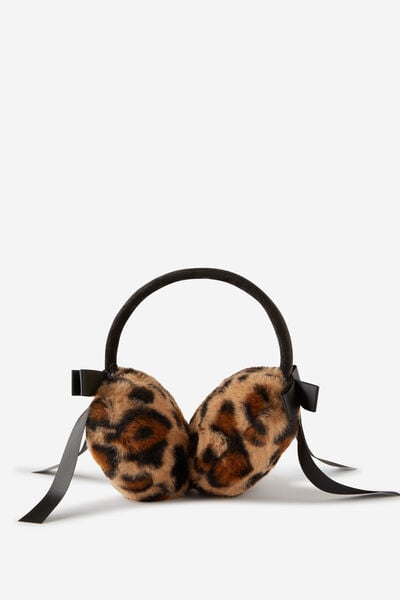 Fluffy Yarn Ear Muffs, LEOPARD