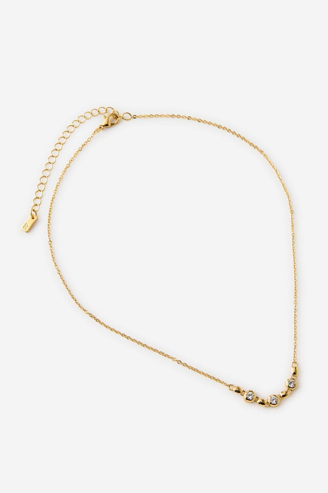 Premium Plated Pendant Necklace, GOLD ROUND TRIPLE CUBIC ZIRCONIA