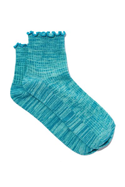 Frill Ribbed Quarter Crew Sock, SPRING TURQUOISE SPACE DYE