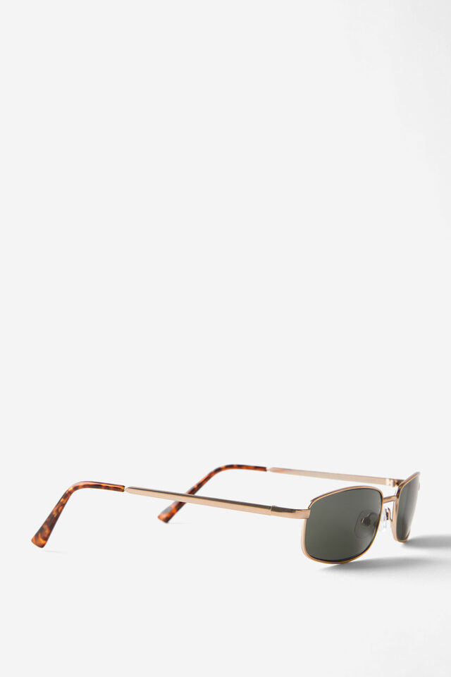 Asha Metal Slim Wrap Around Sunglasses, MATTE GOLD/GREEN