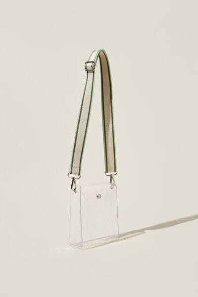 Commuter Cross Body, TRANSPARENT ECRU GREEN STRIPE