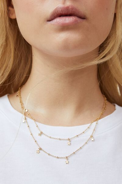 Bijouterias - 2Pk Fine Chain Necklace, GOLD PLATED STARS
