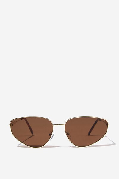 Katy Cateye Metal Sunglasses, GOLD/BROWN