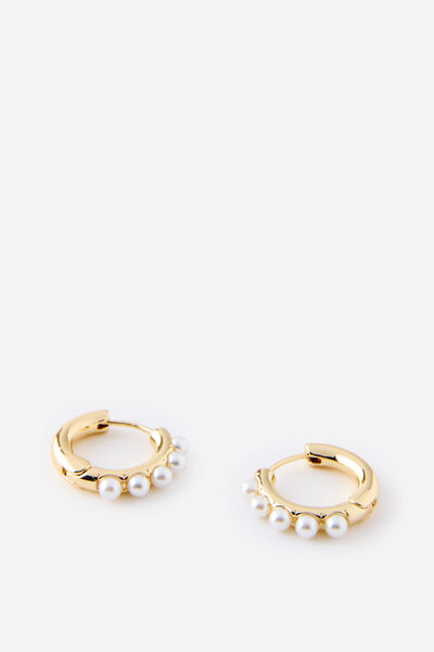 Mid Hoop Earring, UP GOLD MULTI PEARL HOOP