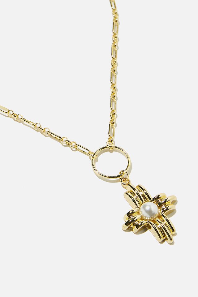 Premium Luxe Pendant Necklace Gold Plated, GOLD PLATED PEARL CROSS
