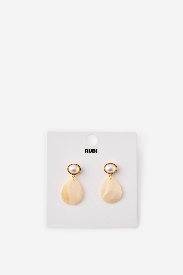 Mid Charm Earring, GOLD PEARL CHARM GOLDEN SHELL