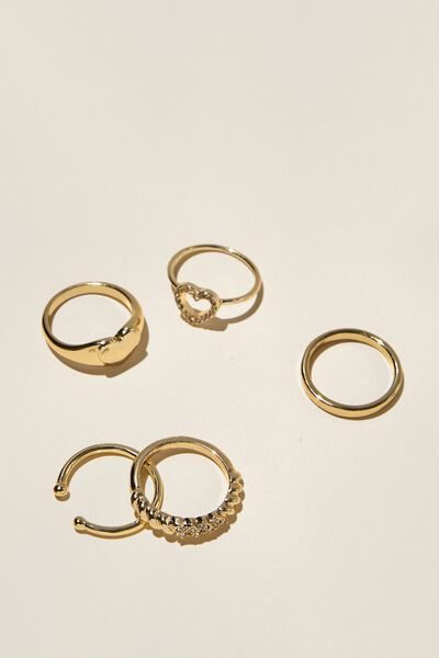 Multipack Rings, GOLD PLATED HEART TWIST