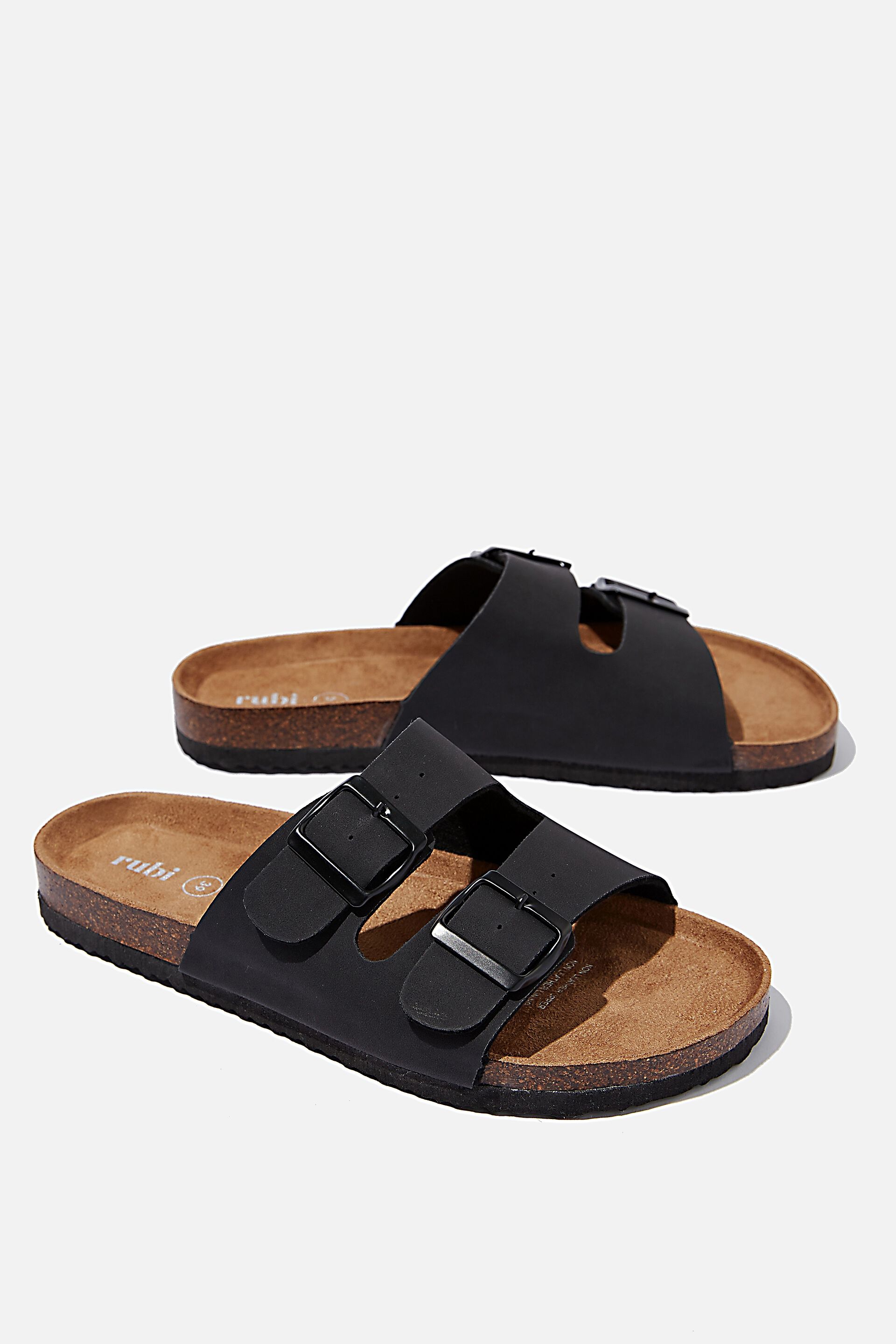 2 buckle slide sandals