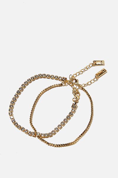 Premium Bracelet Stack Gold Plated, GOLD PLATED TENNIS CHAIN