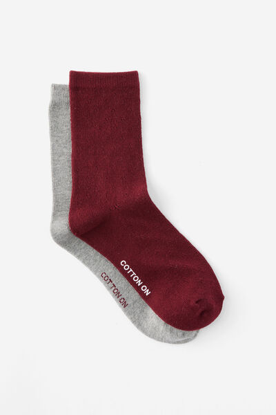 2Pk Pointelle Crew Sock, SOUR CHERRY/GREY MARLE