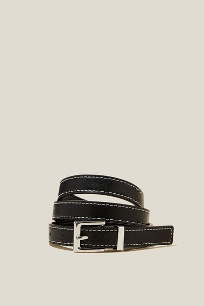 Sutton Skinny Belt, BLACK/WHITE STITCH