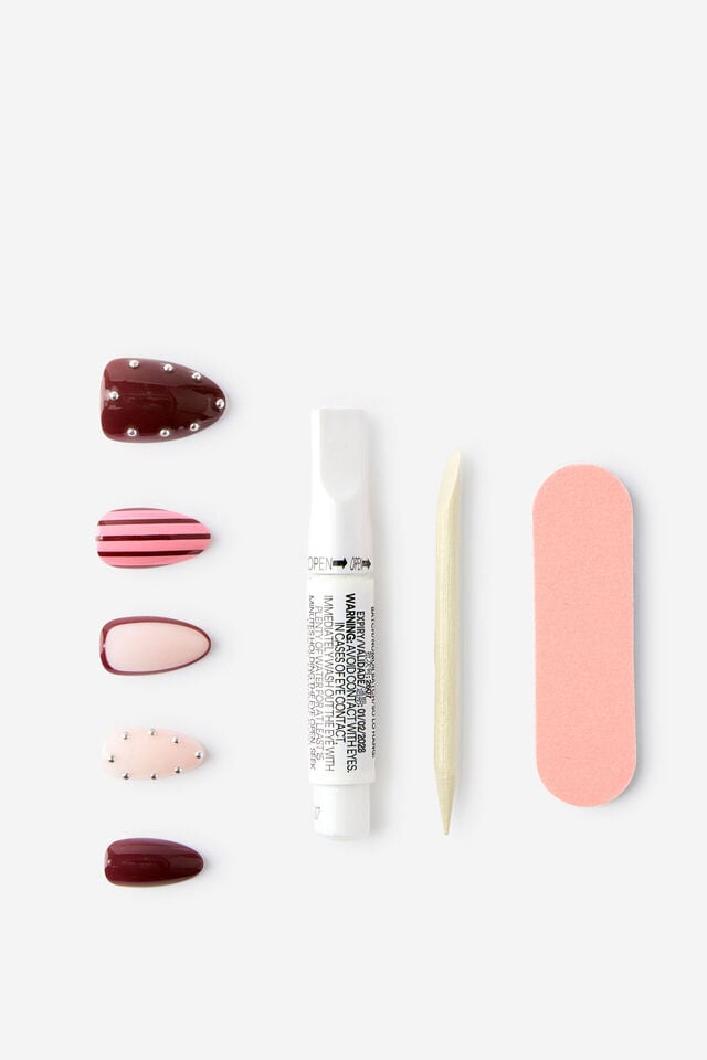 Press On Nails, BERRY STRIPE MULTI