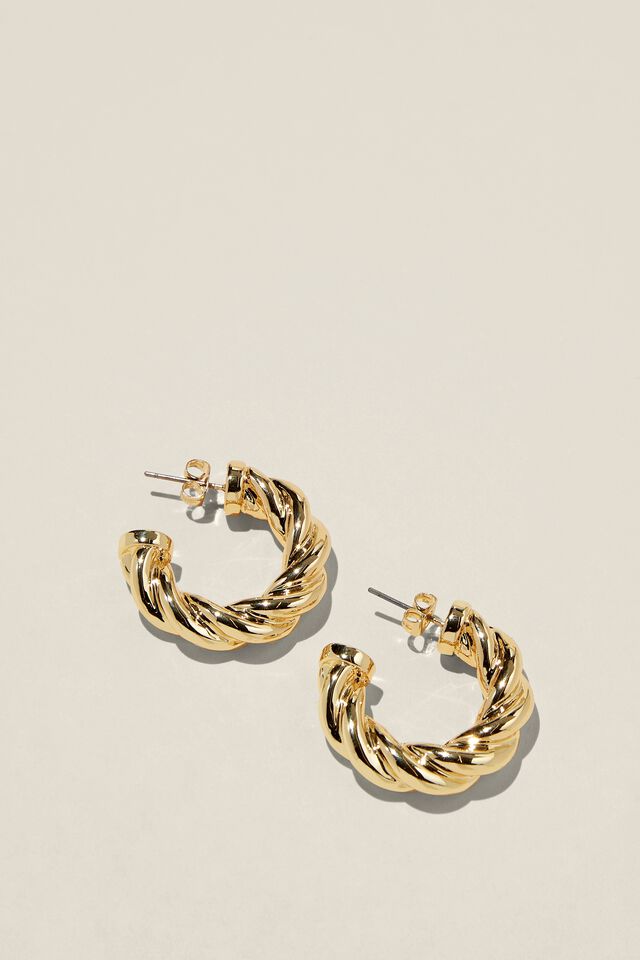 Brinco - Large Hoop Earring, GOLD PLATED TWIST