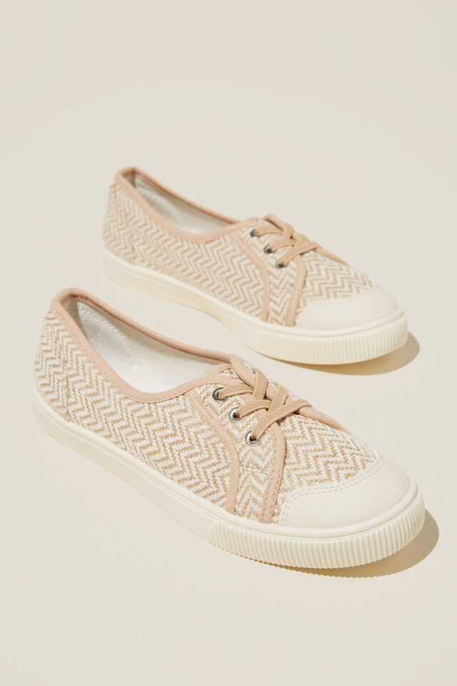 Alice Lace Up Ballet Plimsoll, NEUTRAL ZIGZAG