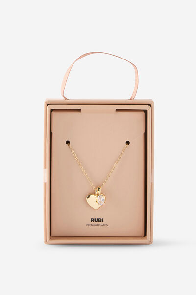 Premium Plated Gifting Necklaces, GOLD HEART AND CUBIC ZIRCONIA CHARM