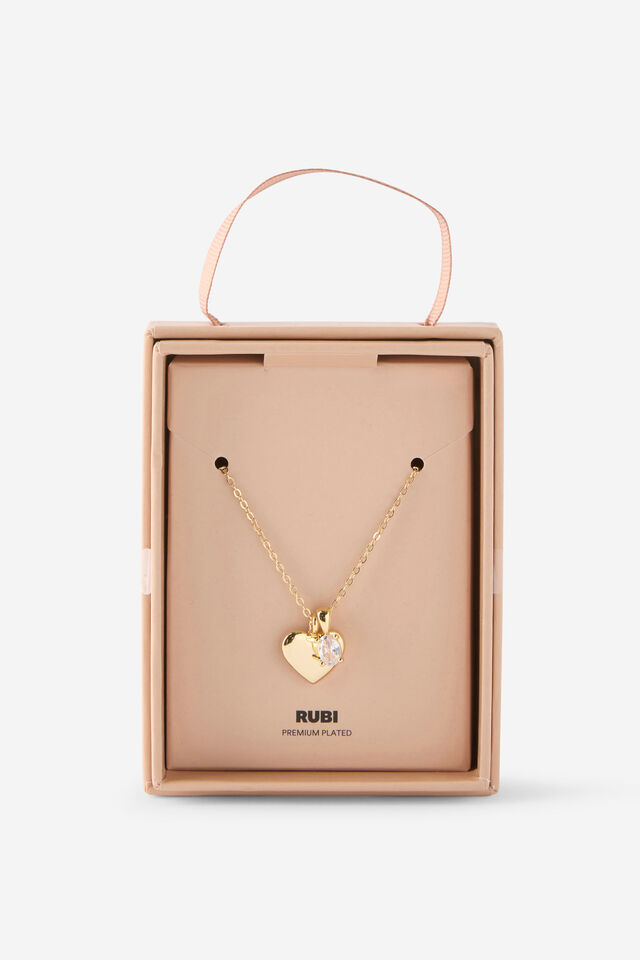 Premium Plated Gifting Necklaces, GOLD HEART AND CUBIC ZIRCONIA CHARM