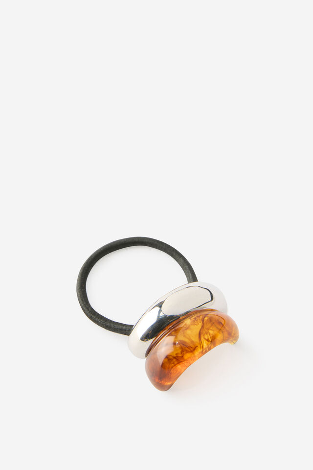 Chunky Hair Tie, SILVER/AMBER MARBLE