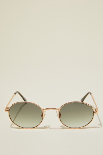 Tasha Metal Round Sunglasses, GOLD/DARK GREEN